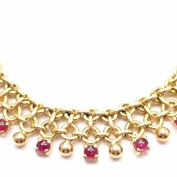 Rare! Vintage Authentic Tiffany & Co 18k Yellow Gold Ruby Collar Necklace - Picture 7 of 10